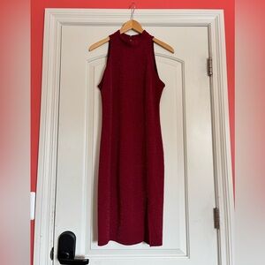 WINDSOR Women’s Large Elegant Sparkle Burgundy Sleeveless Dress